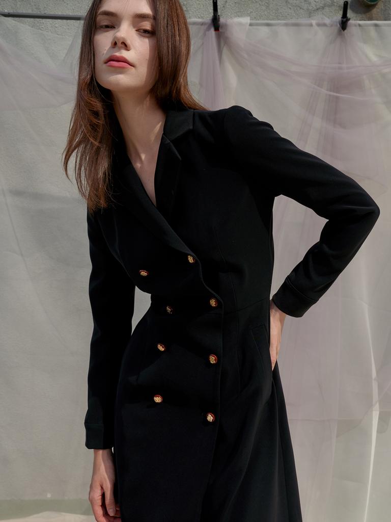 Sorry, Too Much Love Double Button Trench Style Dress_Black
