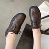 Fashion 2025 British Style Lace Up Flat Shoes Women's Leather Square Toe High Quality Soft Comfortable Loafers Casual Daily LeatherShoes
