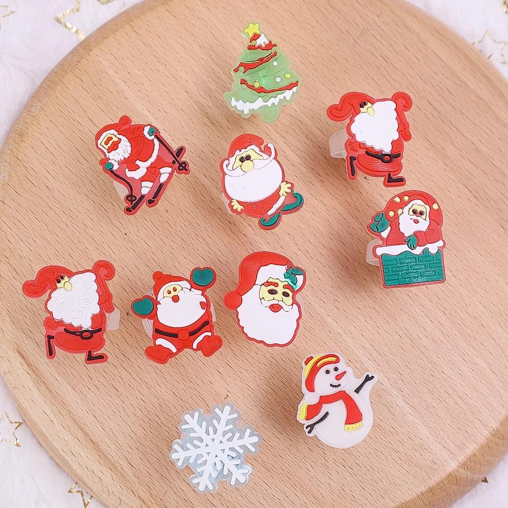 Christmas LED Glow Ring Creative Santa Claus Snowman in the Dark Finger Ring Toy Lights Christmas Party Decoration