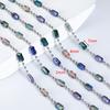1Meter Stainless Steel Crystal Beaded Chains Iridescent Natural Stone Steel Bead Necklace Bracelet Supplies Jewelry Making DIY