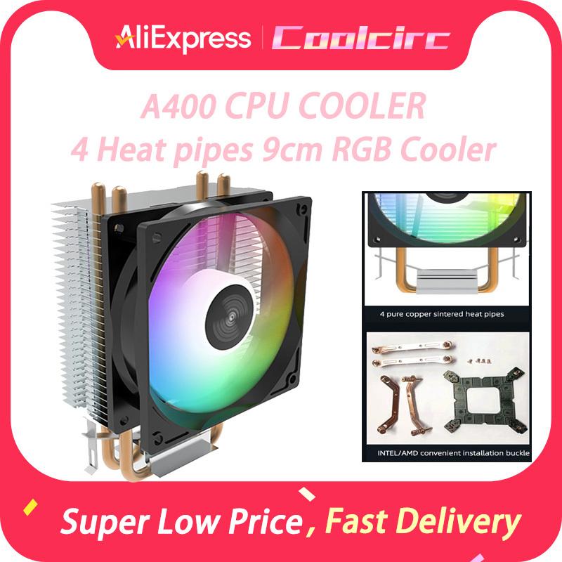 Coolcirc A400 CPU COOLER 4 Heat pipes 9cm RGB Cooler PC Air-Cooled Radiator Quiet Hydraulic Bearings For AMD AM2/AM3/AM4