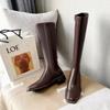 Fashion Winter Women's Long Leather Boots Fashion Solid Color Simple Autumn New Woman Brown Knee High Boots Fashion Leisure Gothic Botas