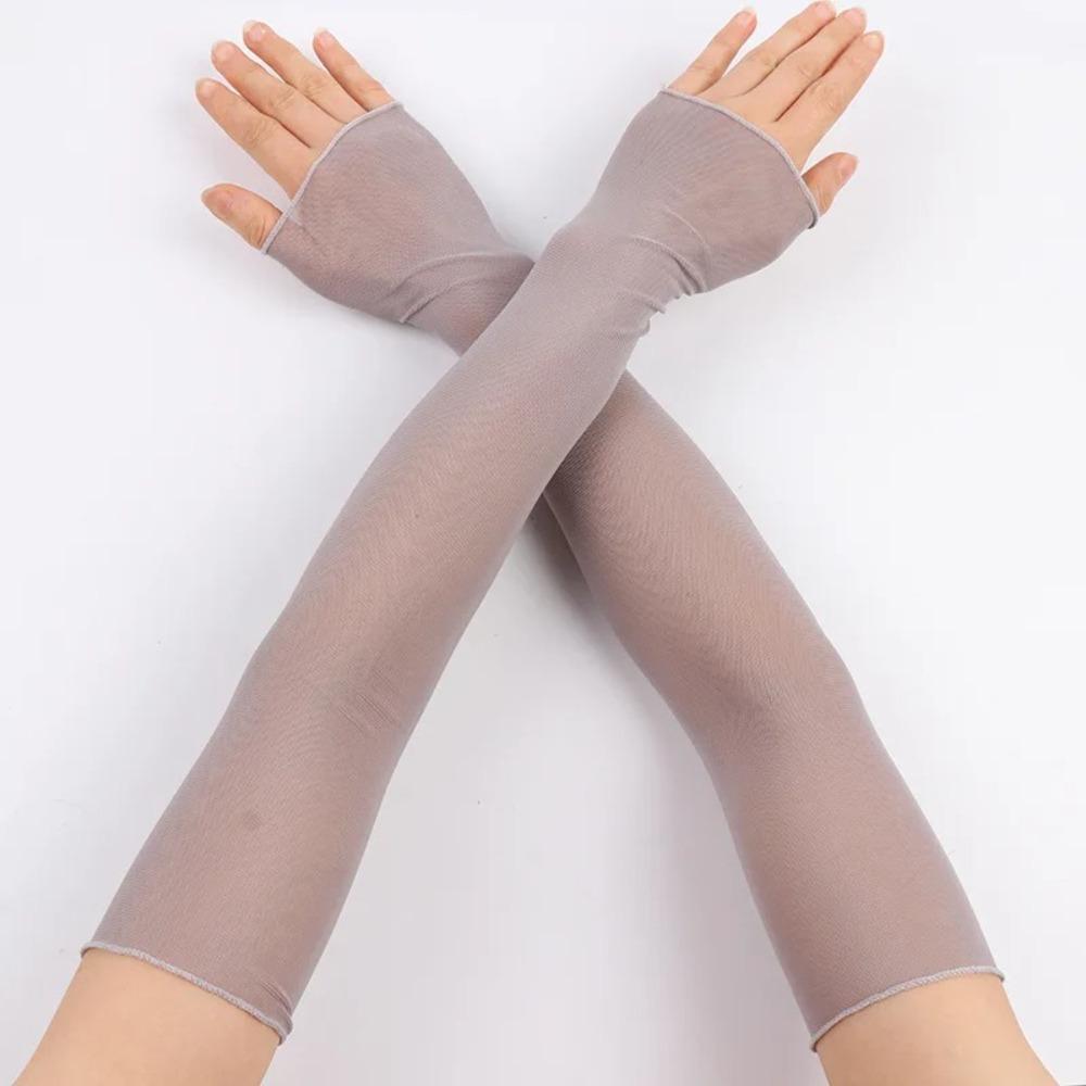 Fashion Fingerless Sun Protection Sleeves Thin Transparent UV Sleeves Lace Breathable Mesh Sleeves Women серый
