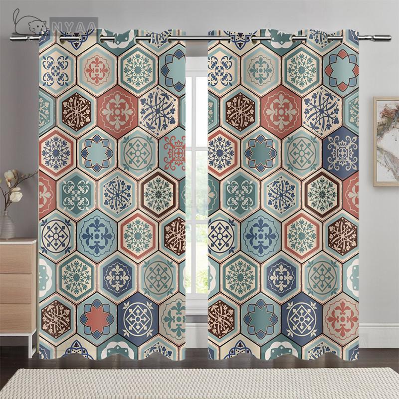 2 Curtains Exotic Bohemian Curtains Creative Personality Abstract Curtain Impression Pattern Classical Living Room Bedroom Shade