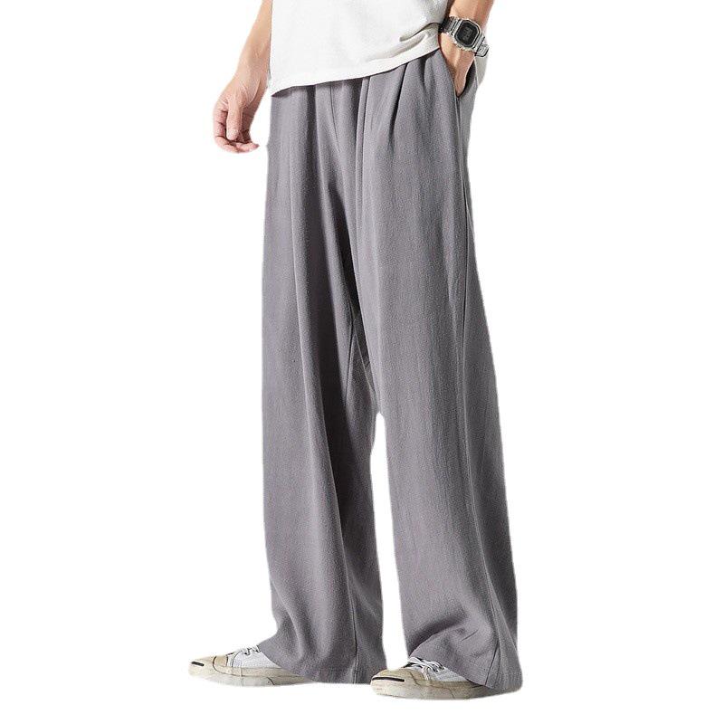 Men's Chinese Style Lightweight Linen Trousers - Summer Plus Size Loose Fit, Wide Leg, Breathable Cotton Casual Pants