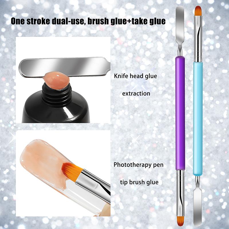Poly Gel Brush Pen Dual Ended 2 In 1 Design Nail Brush And Spatula Stainless Steel Gel Nail Brush For Nails Extension Gel
