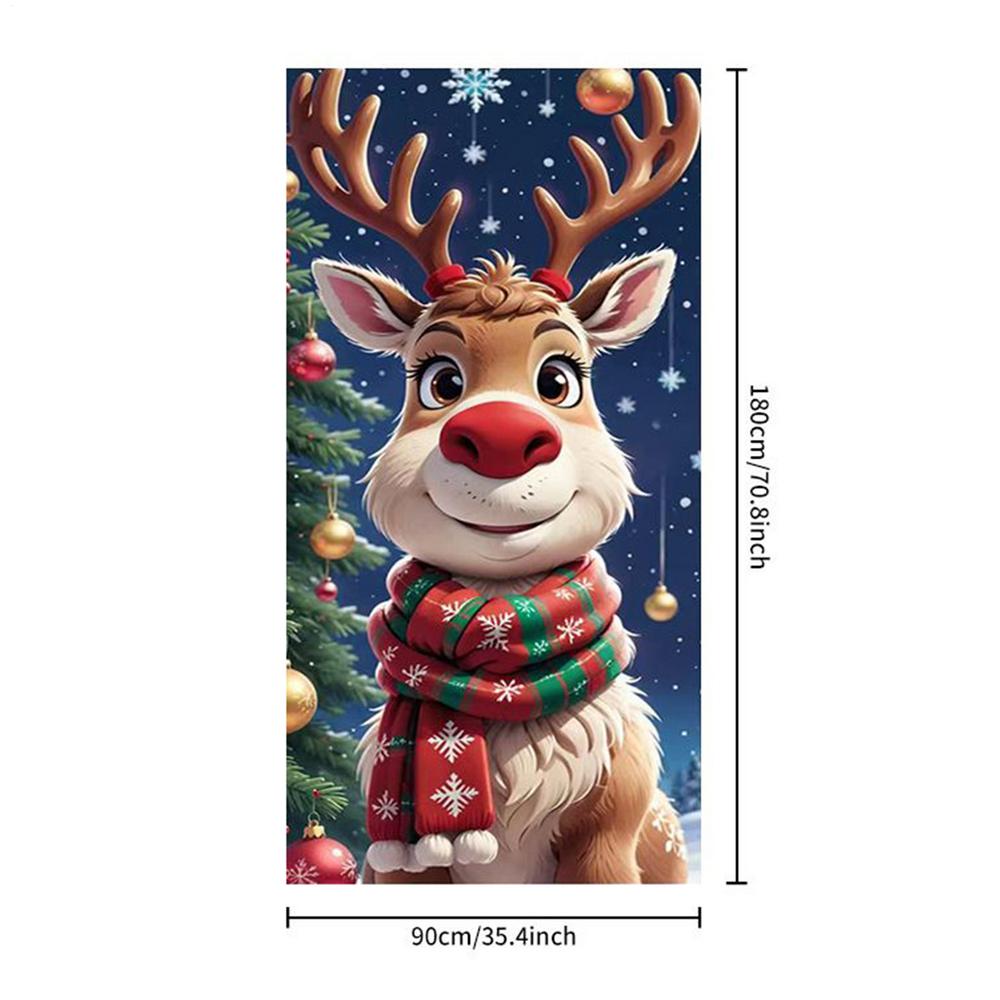 Door Cover For Christmas 71x35inch Large Festive Reindeer Front Door Covers Hanger Backdrop Holiday Decoration For Home Party