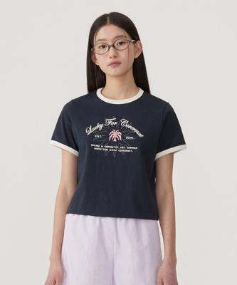 COVERNAT WOMAN Summer Graphic Ringer T-Shirt Navy