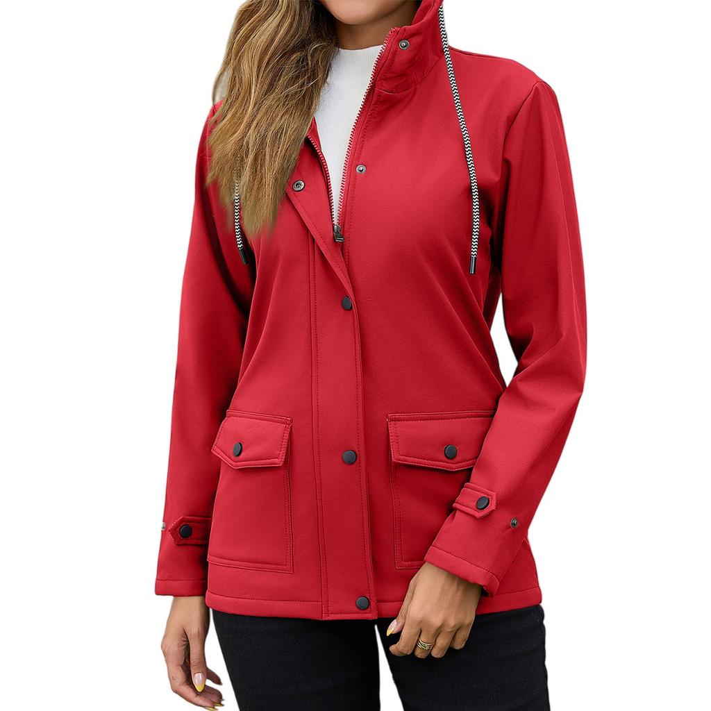 Womens Raincoats With Hood  Lightweight Outdoor Hooded Waterproof Windbreaker Solid Trench Coat Jacket Plus Size