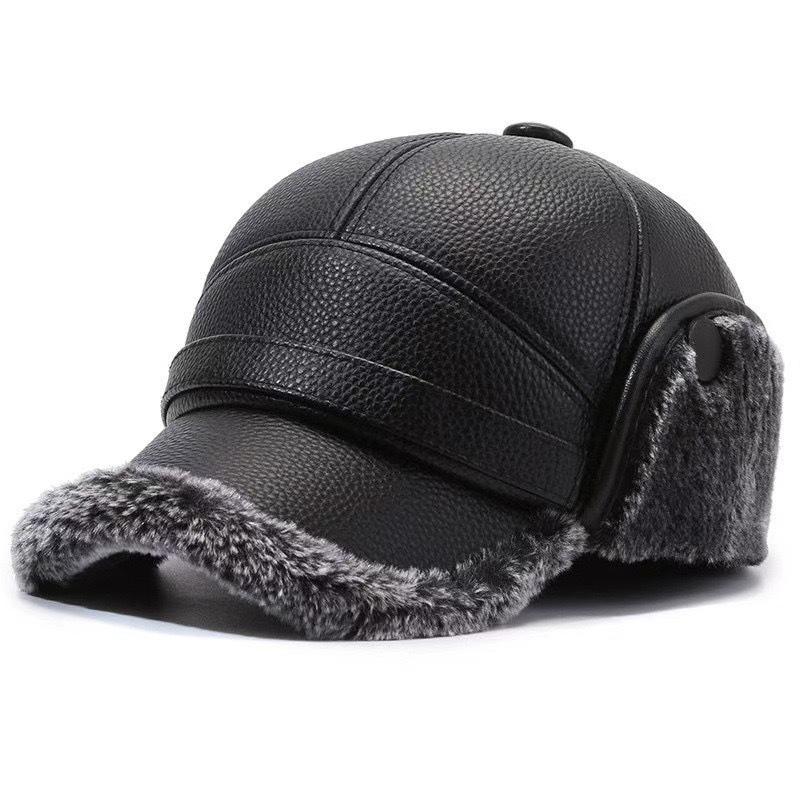 Casquette de baseball chaude d'hiver pour homme avec protection auditive - Cuir synthétique épaissi, doublure en fausse fourrure pour personnes d'âge moyen et âgées