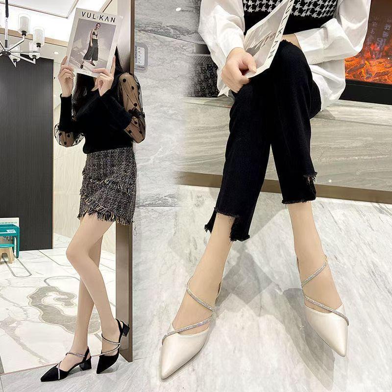 Fairy style with skirt sandals female summer new thick heel medium heel bag head high heel versatile fashion women's shoes