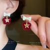 Christmas Dress Up Accessories Silver Needle Flannel Bow Earrings Niche Sweet Stud Earrings High-end Earrings Women