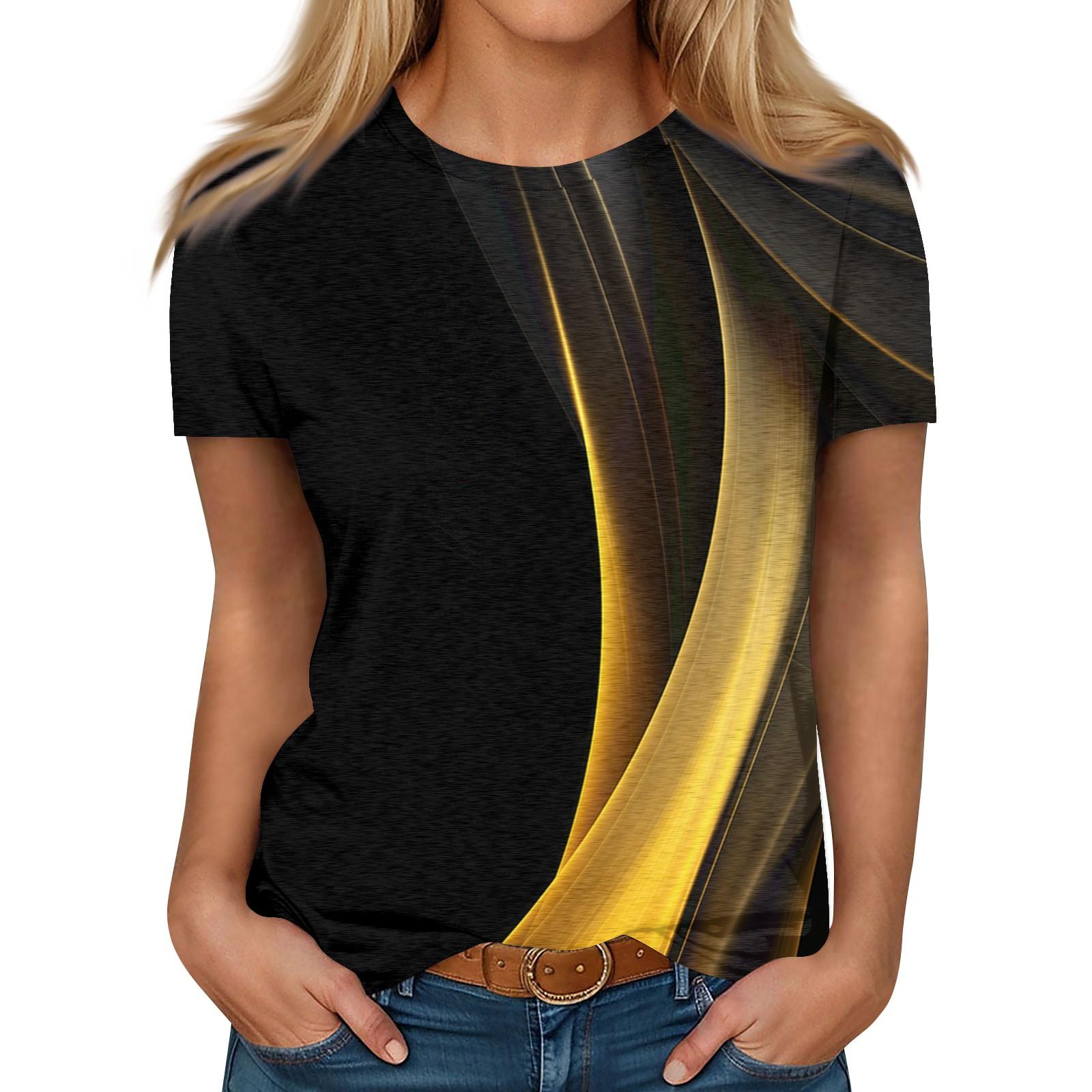 

Жіноча повсякденна футболка з круглим вирізом і короткими рукавами XL жовтий