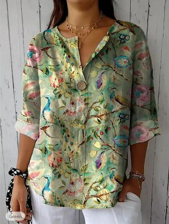 Spring & Autumn Women's V-neck Button Casual Top