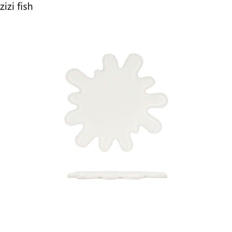 Keramik-Essteller, kreativer unregelmäßiger flacher Teller, Steakteller, Dessertteller, Snackteller, Sushi-Teller, reines weißes Geschirr