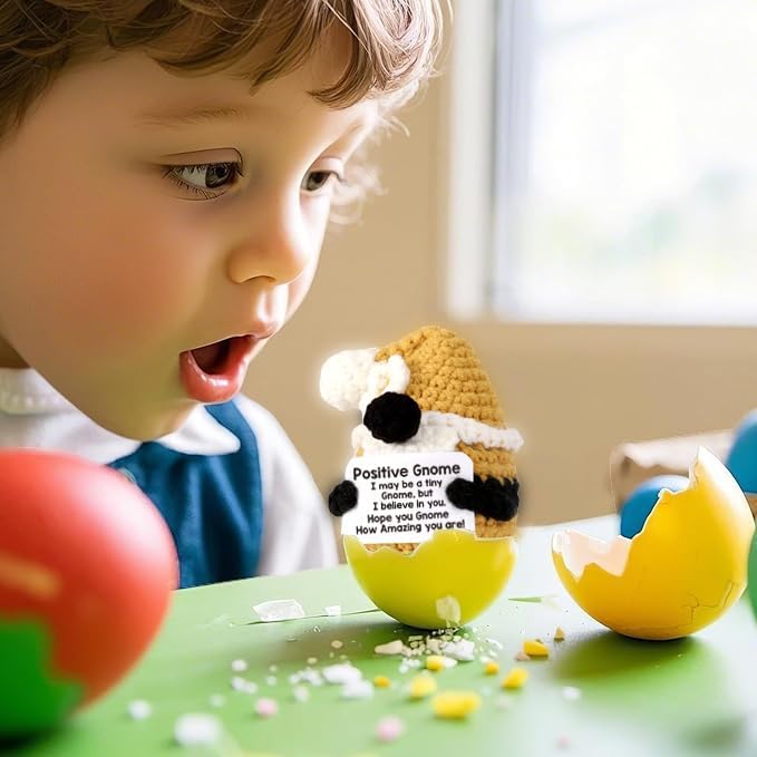 Crochet Inspirational Positive Gnome Doll With Encouragement Card Home Room Decoration Handmade Knitted Gnome Desktop Ornament