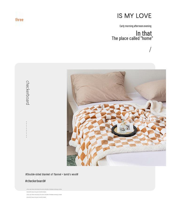 Checkered Milk Velvet Lambswool Double-Layer Sofa Throw Blanket