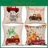 Luxurious Cotton Linen Fall Harvest Pumpkin Car Throw Pillow Case With Invisible Zipper
