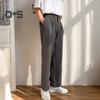 Men Suit Pants Wide Leg Loose Straight Elastic Waistband Formal Business Style Side Pockets Button Zipper Closure Solid Color Office Trousers