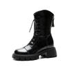 Autumn New Style Women's Boots Lace Up Mid Follow Round Head Fang Hei Rubber Wear-resistant Sole  Platform Shoes Outdoor Leisure