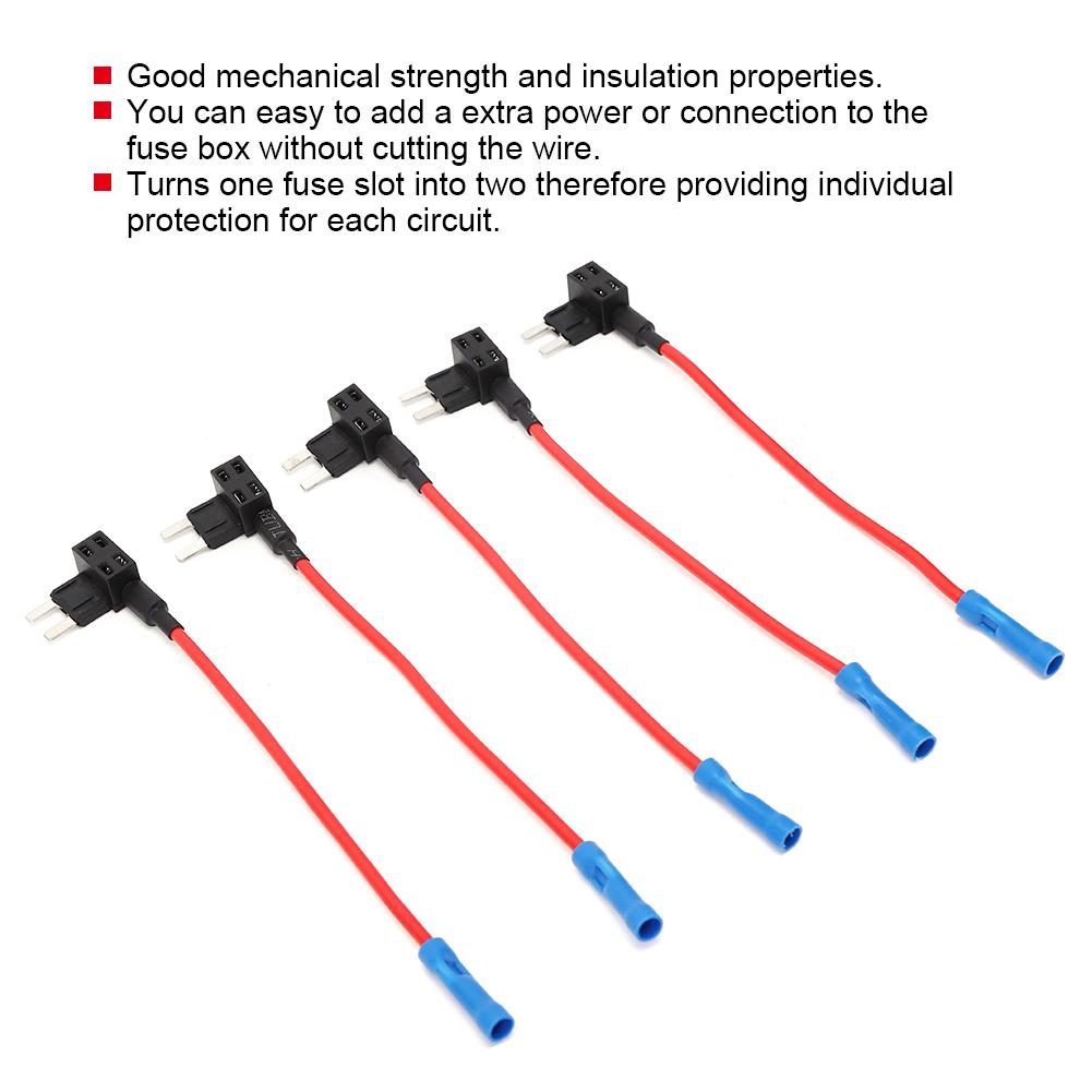 5Pcs Car Additional Circuit Mini Standard Blade Fuse Box Block Holder Blue Head