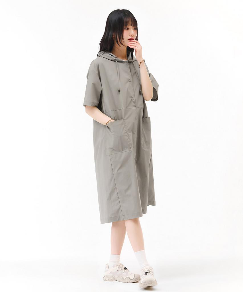CHASECULT Women'S Lightweight Hooded Short Sleeve Dress - Grey