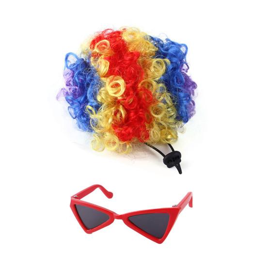 1 Set Cat Wig And Glasses Funny Pet Costume Adjustable Pet Wig Big Hair Photo Prop Outfit for Cats And Small Dogs Holiday Party Cosplay