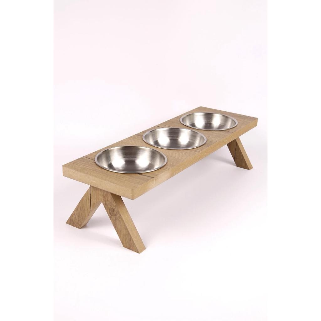 3-piece Wooden Cat Dog Food Water Bowl Stand Metal Drinking Bowl Feeding Bowl With Steel Bowl Pet