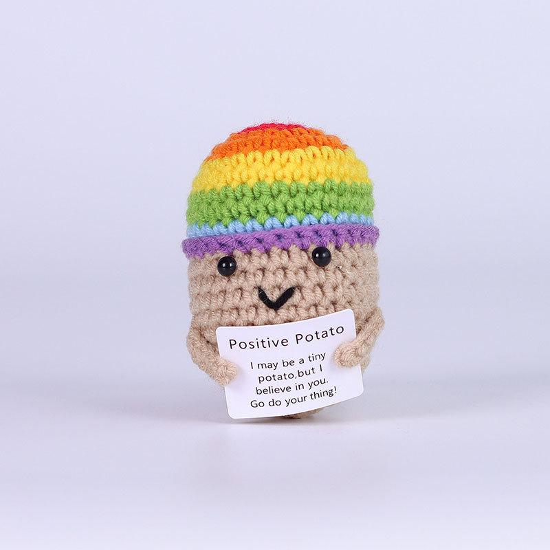Funny Crochet Positive Energy Shark Doll with Card Home Room Decoration Handmade Wool Knitted Bee Ornament Christmas Party Gift