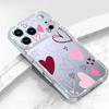 Pink Hearts Eye Pattern Diamond Case For iPhone 17 Pro Max Funda iPhone 16 Pro Max 15 14 13 11 Clear TPU Silicone Soft Cover