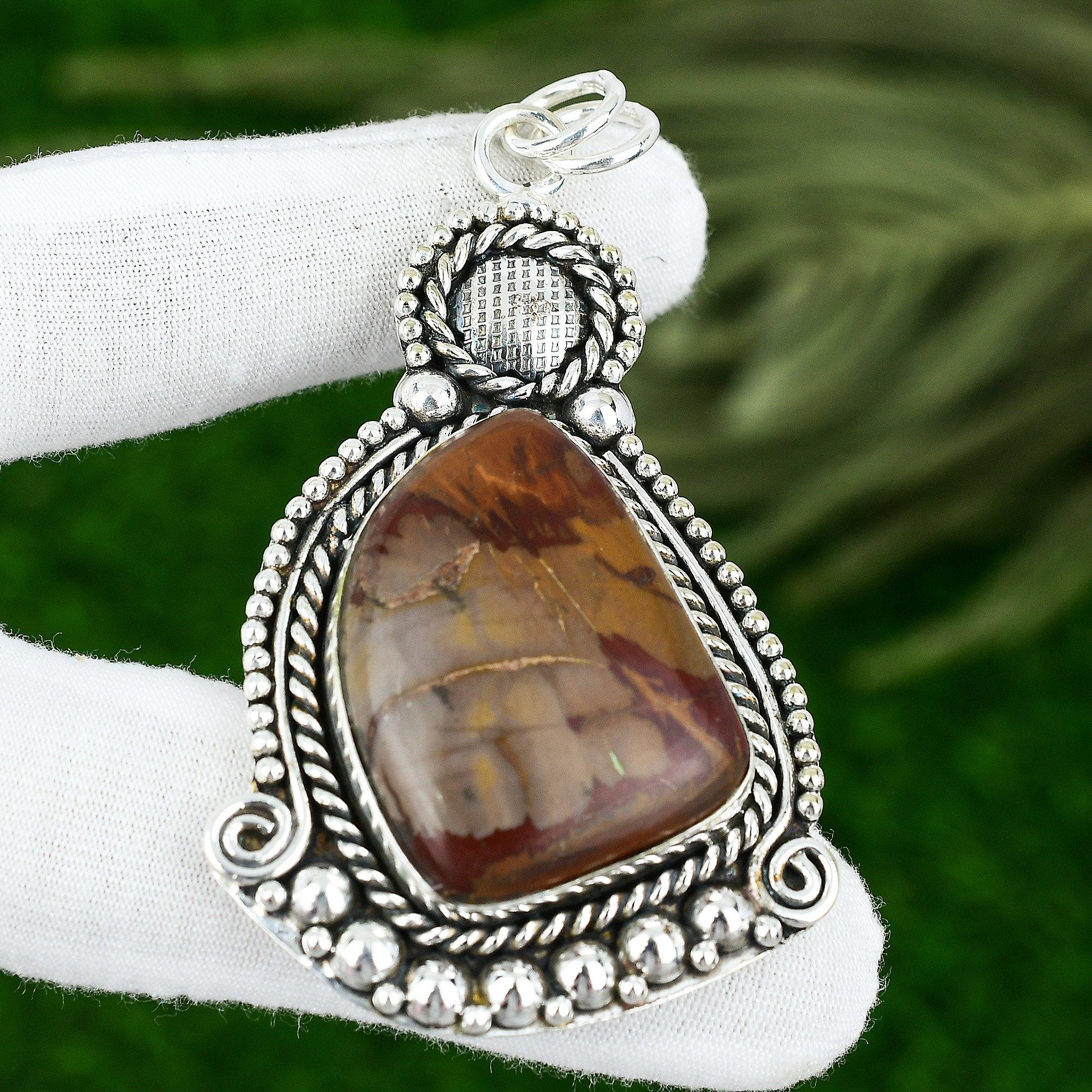 Серебро 925 пробы Триллион Камень Норина Джаспер Мать Безель Юбилейный Модный Кулон