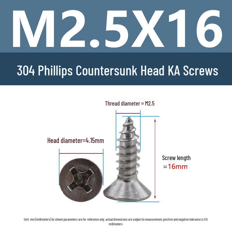 Yigu 304 Stainless Steel Phillips Flat Head Self-Tapping Screws M1-M2.5