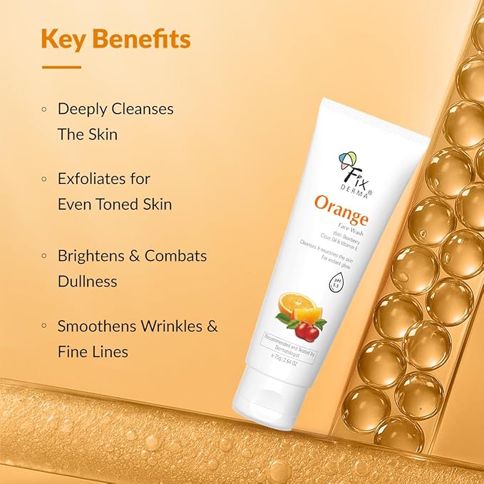 Fixderma Orange Face Wash with Vitamin E & Bearberry for Tan Removal | Face Cleanser for Oily Skin | Face Wash for Women & Men | All Type Skin - 75g