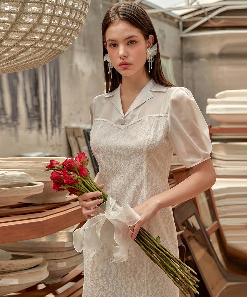 Julie And Kara 24Ss Collar 90 Secret Garden Rosie Lace Dress White