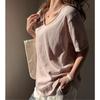 Women V Neck Loose Oversized Dropped Shoulder Short Sleeve Solid Casual Basic T Shirt