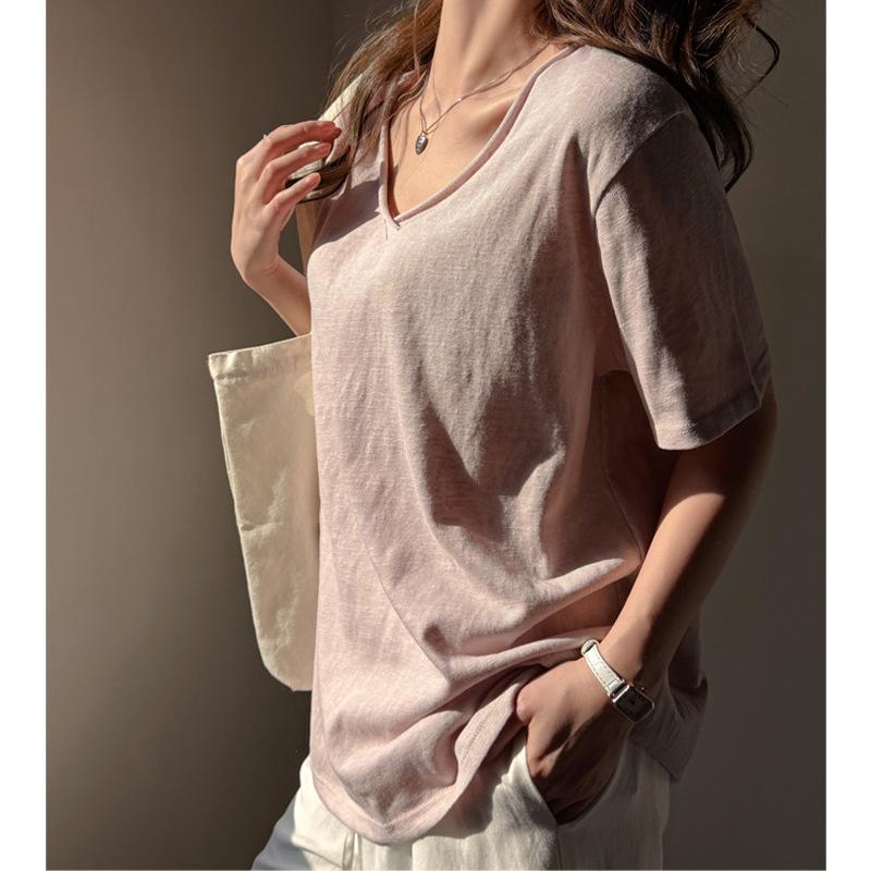 Women V Neck Loose Oversized Dropped Shoulder Short Sleeve Solid Casual Basic T Shirt