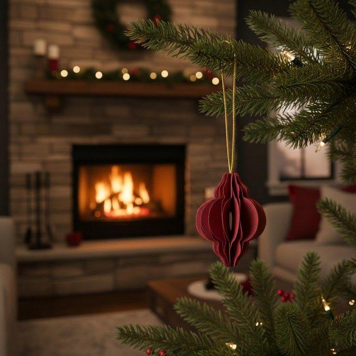 Boules en papier - SPRINGOS - Lot de 6 - 4 cm - Bordeaux - Décorations de Noël modernes