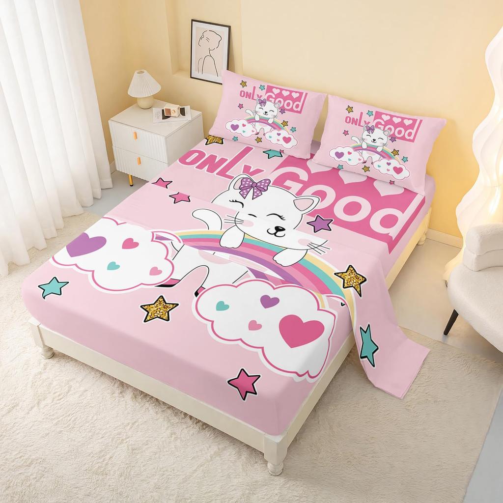 Cartoon Space Bunny Pattern Bed Hat Four-Piece Bedding Set Bedroom Dormitory Bedding Decoration