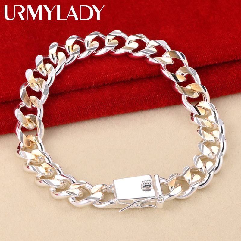 925 Sterling Silver 10mm Side Chain Bracelet For Men Women Exquisite Jewelry