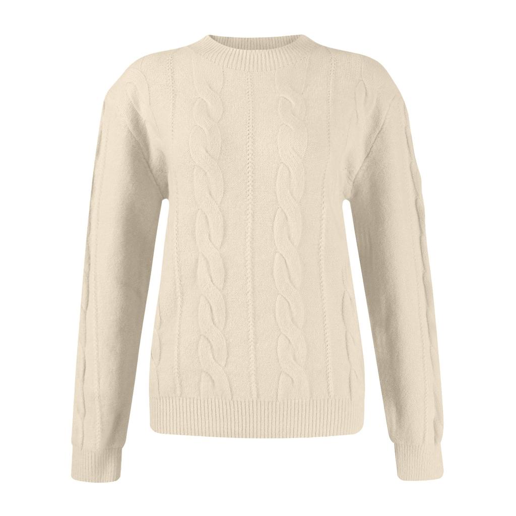 Women's Fashion Solid Colour Long Sleeve Twisted Flower V-Neck Knitwear Pullover Top Sweater
