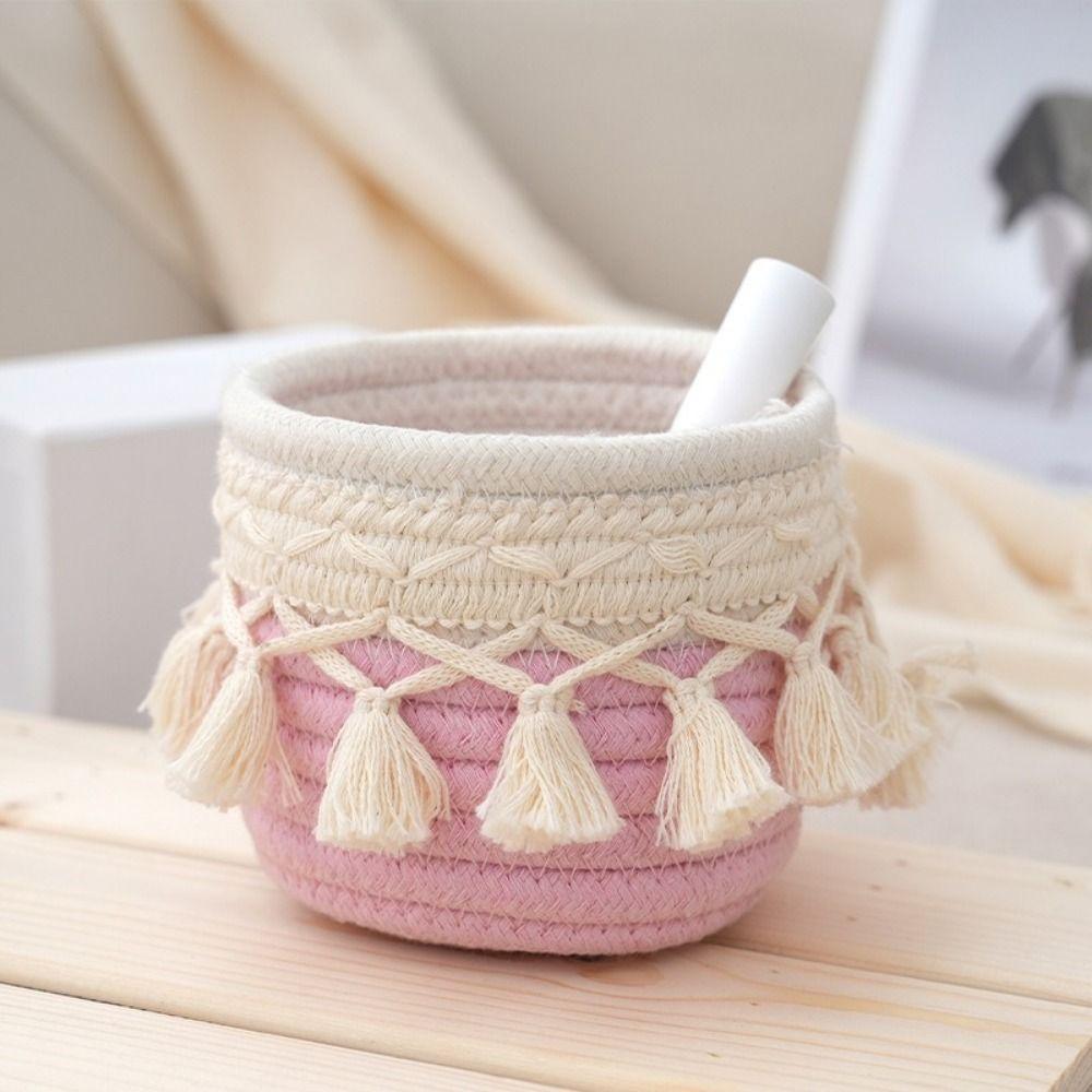 Bohemian Style Woven Storage Basket Cotton Rope Pen Holder Creative Sundries Organizer  Bedroom
