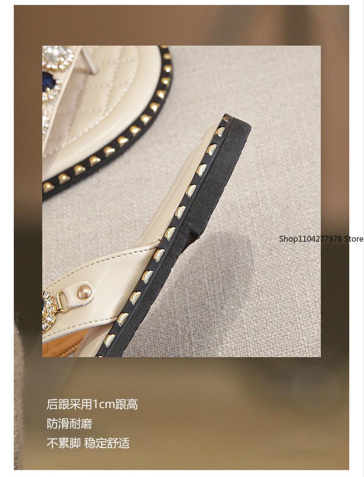 Fashion Shoes Woman Spring Summer 2025 Thong Flat Flip Flops Rhinestone Fashion Comfortable Opened Toe Luxury Sandals Women Designers