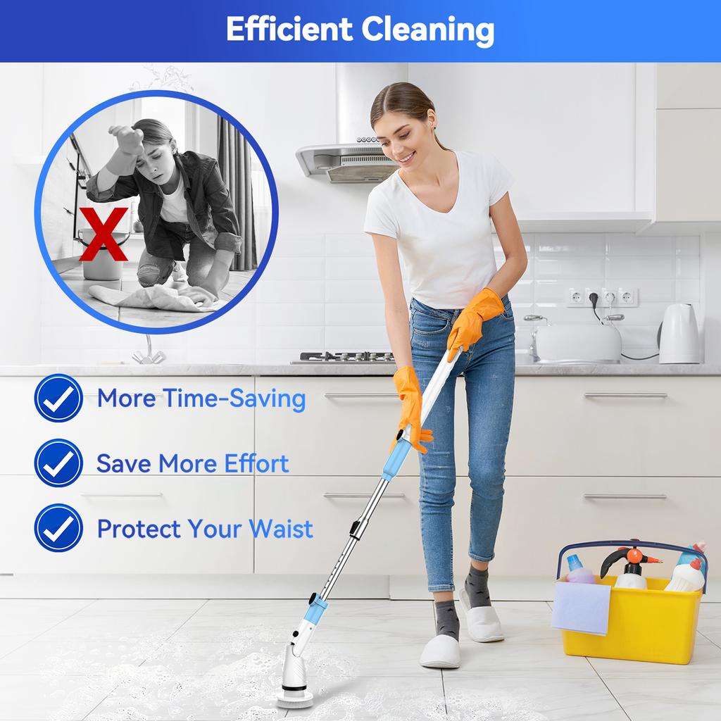 TASVAC EB5 Cordless Spin Scrubber, 450RPM with 5 Brush Heads, Blue & White