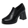 8cm Breathable Comfortable Deep Mouth Soft Leather Shoes Platform Pumps 2025 Spring Trend Block High Heels Shoes with Fur Black