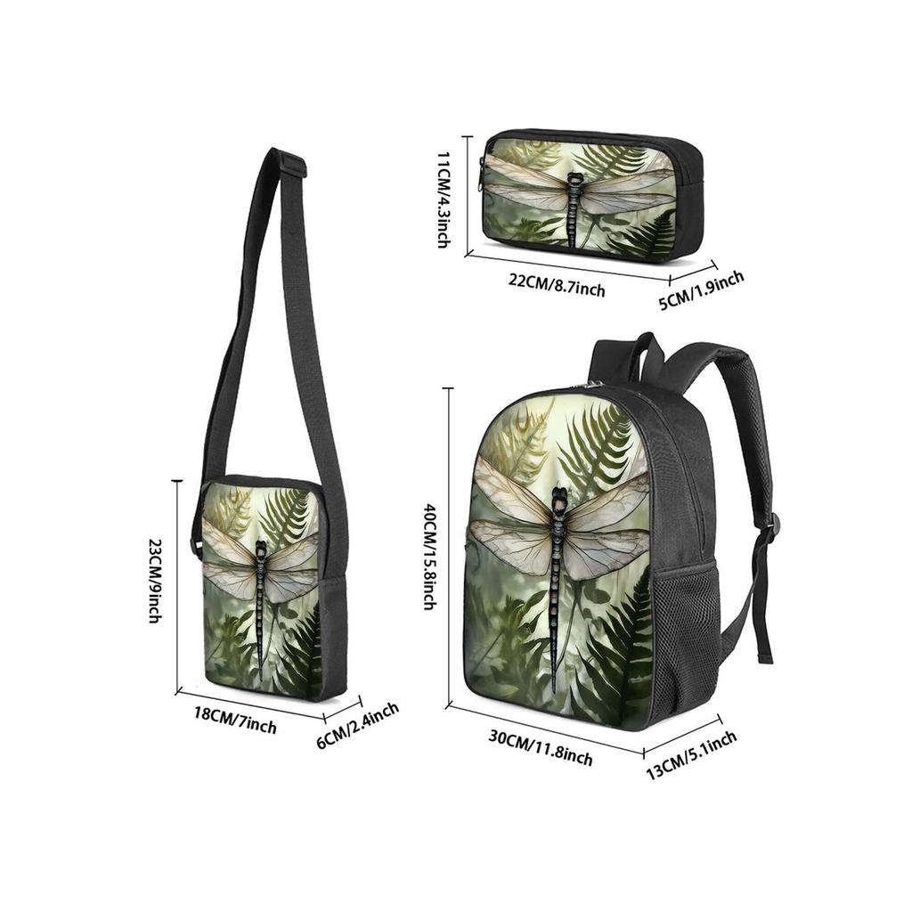 Zaino 3 Pezzi/Set con Borsa a Tracolla, Astucci, Stampa Libellula, per Ragazzo/Ragazza, Miglior Regalo, Cartone Animato, Zainetti Scolastici per Studenti