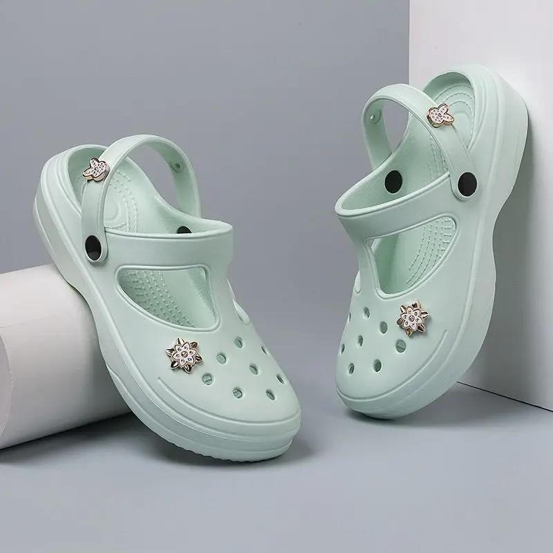 Fashion Cute Kawaii Thick Junior Green Slides Mules Outside Shoes Women's Slippers and Ladies Sandals Soft On Beach Indoor Waterproof F