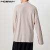 INCERUN Oversized Men Drop Shoulder Long Sleeve Bandage Ribbed Cardigan Baggy Kimono Tops