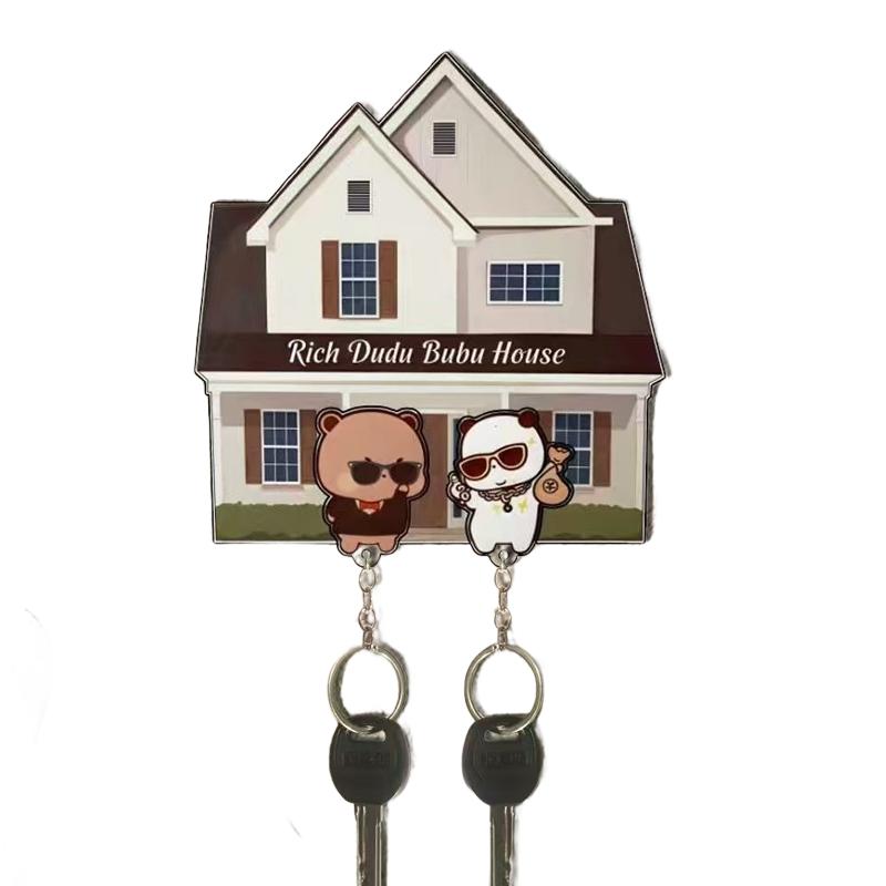 Kawaii Wall Key Holder Panda Bubu And Dudu Acrylic Keychain Hanger Cartoon Backpack Charm Key Ring Pendant Accessory Couple Gift