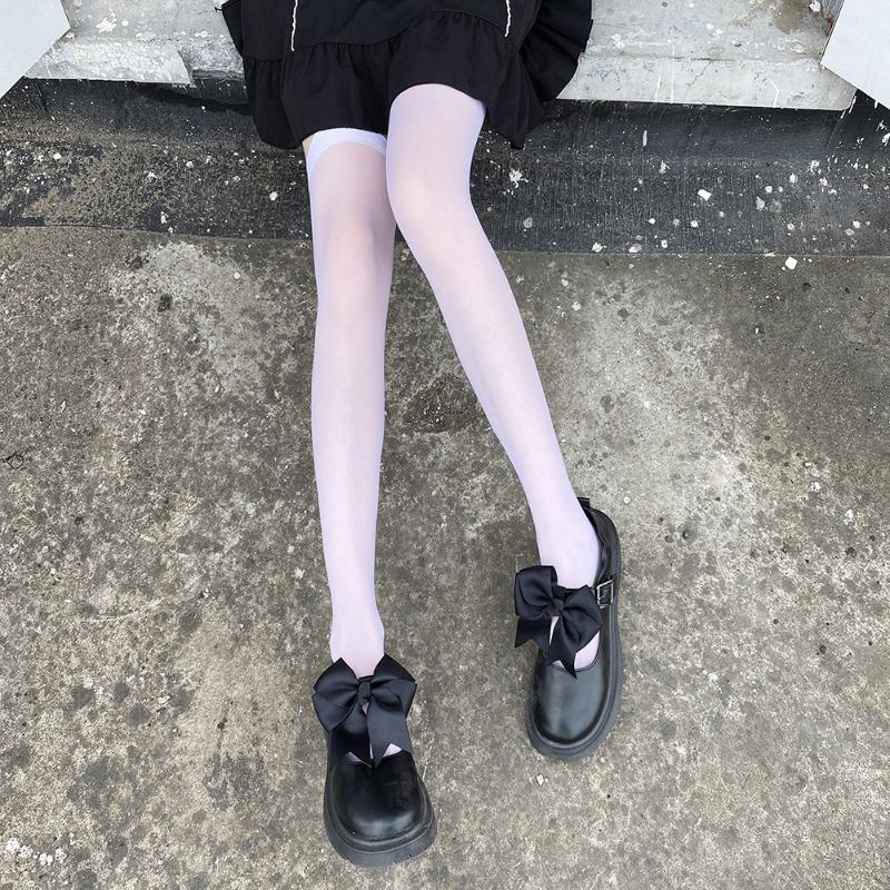 Ultra Thin Japanese Cute Women Over Knee Anti Snag Solid Stockings