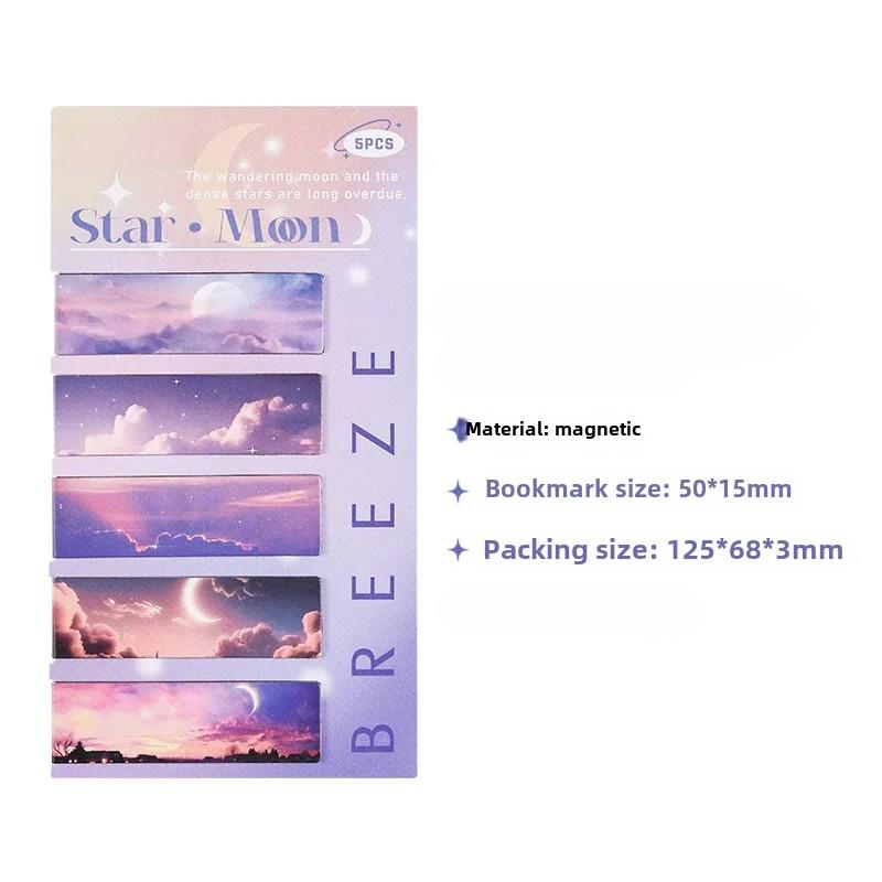 5 Stück/Packung Magnetisches Lesezeichen Wunderschöne Landschaft Wolken Einfaches Literarisches Muster Lesezeichen Lesehilfsmittel Schul- Bürobedarf